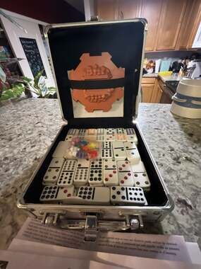 Pavilion Mexican Train Domino Game Double 12 in Aluminum Case